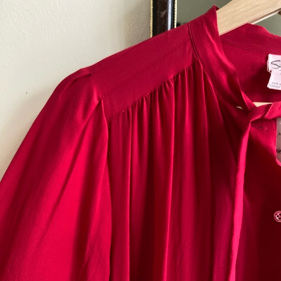 Vintage 100% silk beautiful red midi dress with buttons and bow 6 - Picture 3 of 6